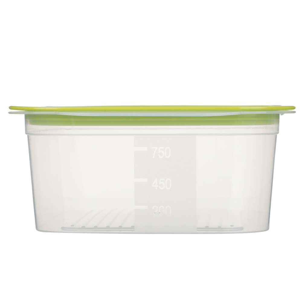 Контейнер пищевой прямоугольный 1,1л с паровыпуском и мерной шкалой, пластик - #5
