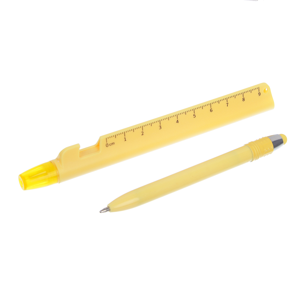 Маркер-выделитель 5 в 1 (ручка шариковая синяя, подставка, стилус, линейка), 6 цветов - #3