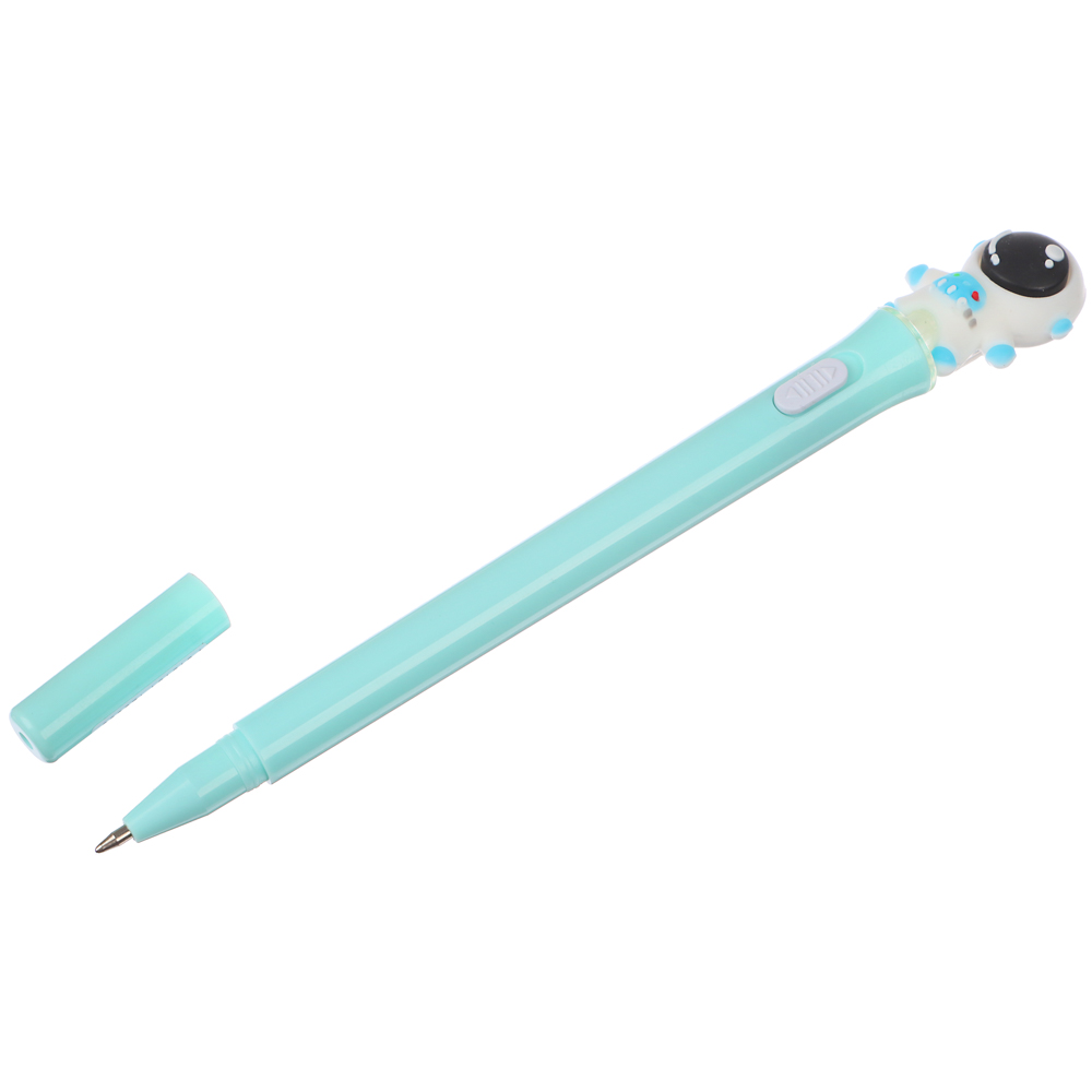 Ручка шариковая синяя, со светящейся фигуркой в форме космонавта, 4 цв.корп, 17,5см,пластик - #3