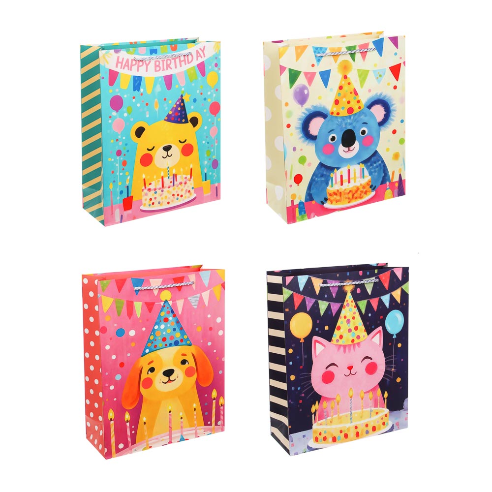 Пакет подарочный бумажный тм LADECOR L 32x26x10 см, детский, 4 дизайна - #1