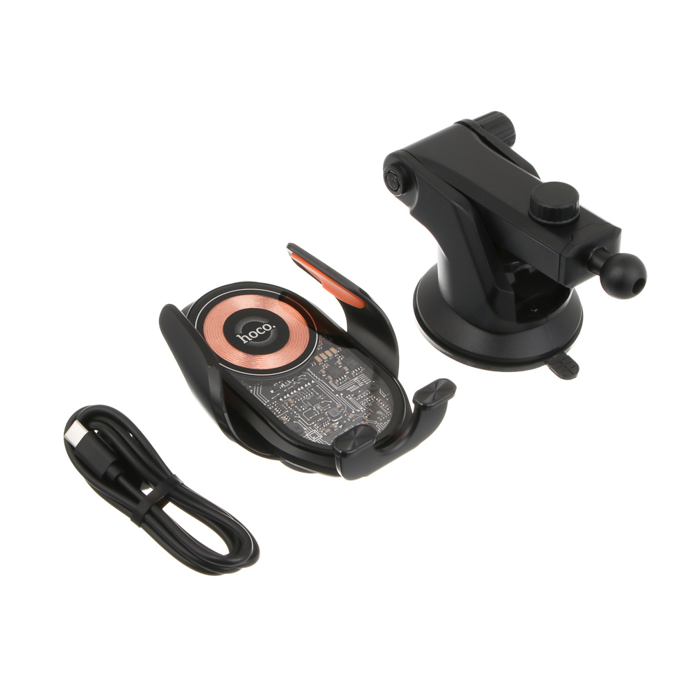 Держатель автомобильный для телефона hoco. модель HW34, беспроводная зарядка, черный - #3