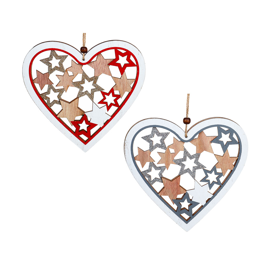 СНОУ БУМ Сувенир - подвеска в виде сердца, 16x17 см, дерево, 2 цвета - #1