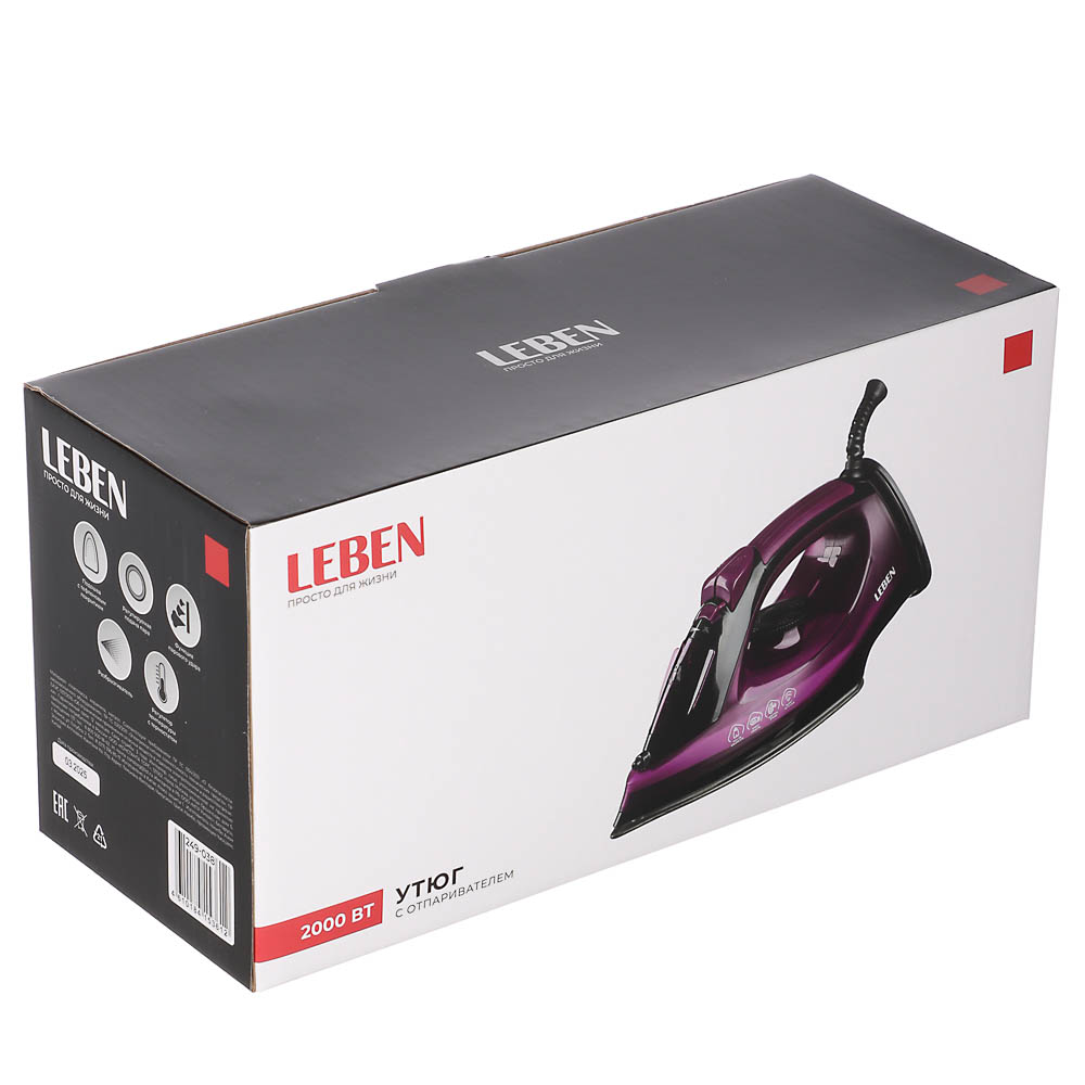 LEBEN Утюг с отпаривателем 2000Вт, тефлон, бак для воды 180 мл - #2