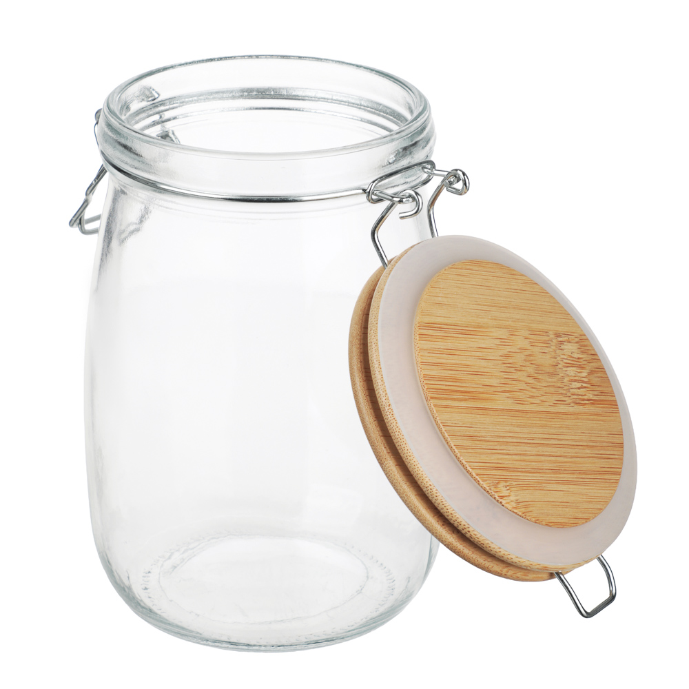 Банка для сыпучих продуктов 1000мл 11x17см, стекло, крышка бамбук - #5