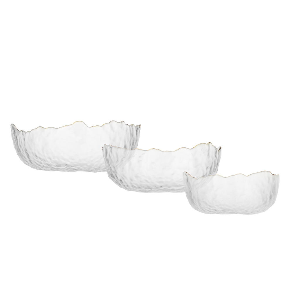 MILLIMI Набор салатников 3 шт, 13.5x13.5x6см / 17x16,5x7,5см/ 20x20x9см, стекло, прозрачный с золото - #3