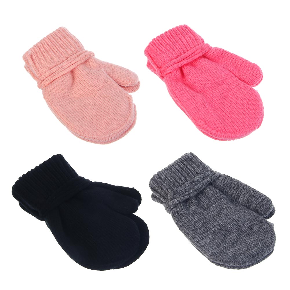 GALANTE Варежки детские на веревке, р.14, 55% акрил, 45% полиэстер, цвет в ас-те, ОЗ25-35 - #1