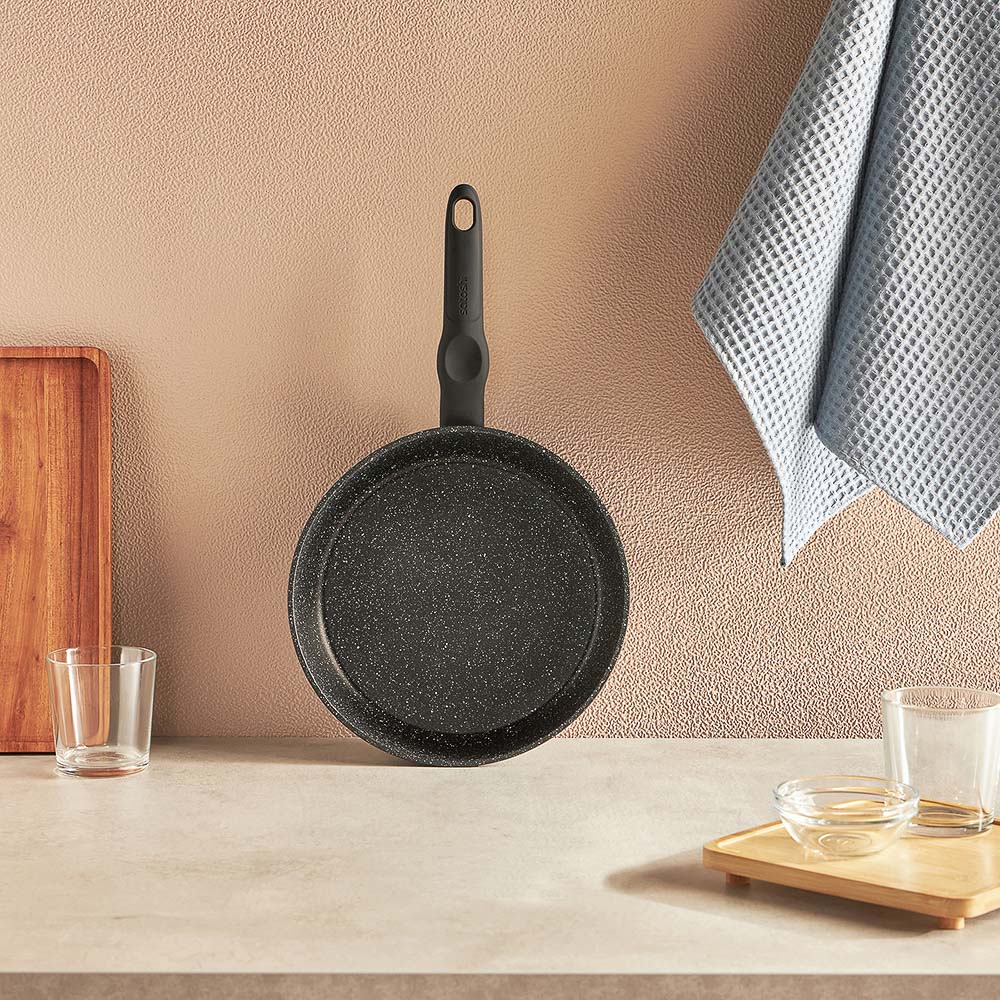 SATOSHI Стоун Сковорода литая глубокая d24см, антипригарное покрытие Мрамор, индукция - #11