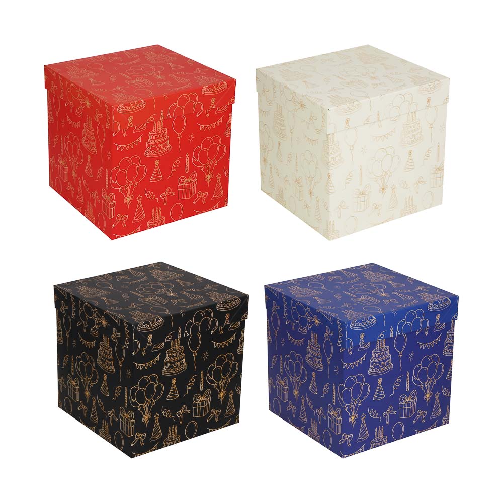Коробка складная 22x22x22см, бумага, 4 дизайна - #1
