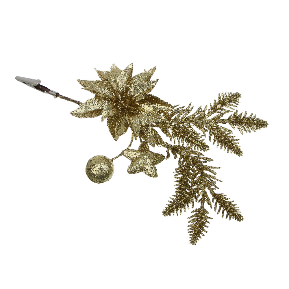 СНОУ БУМ Цветок на ветке 28 см, металл, пластик, глиттер, 3 цвета - #2