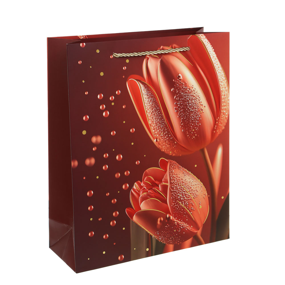 Пакет подарочный бумажный тм LADECOR L 26x32x10 см, "Цветы" арт 2, 4 диз. - #2