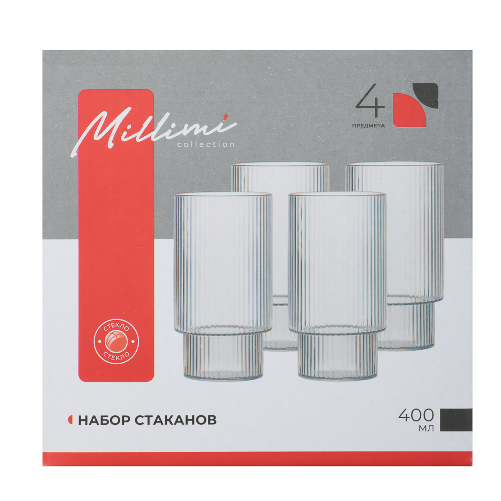 MILLIMI Набор стаканов Астра 400 мл, 4 шт, стекло, рифленый - #6
