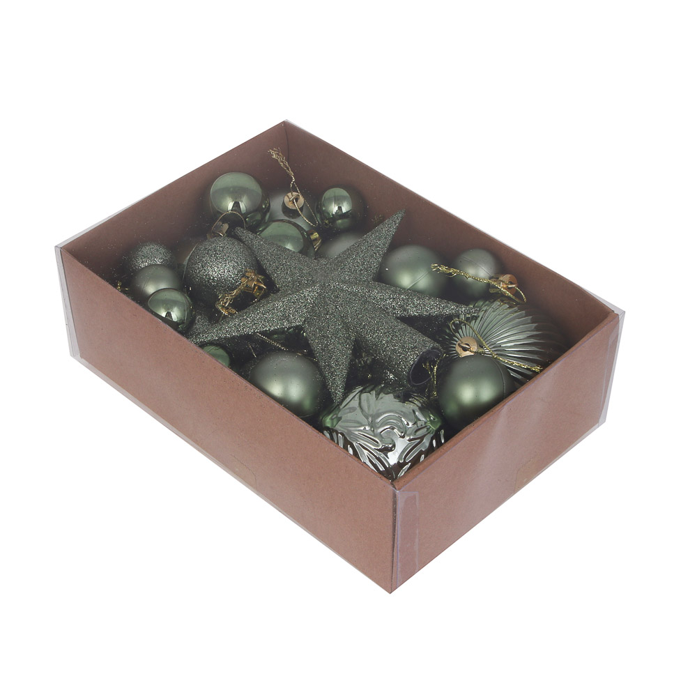 СНОУ БУМ Набор шаров и украшений 30 шт, 3см, 4см, 6см, 8см, зеленый - #5