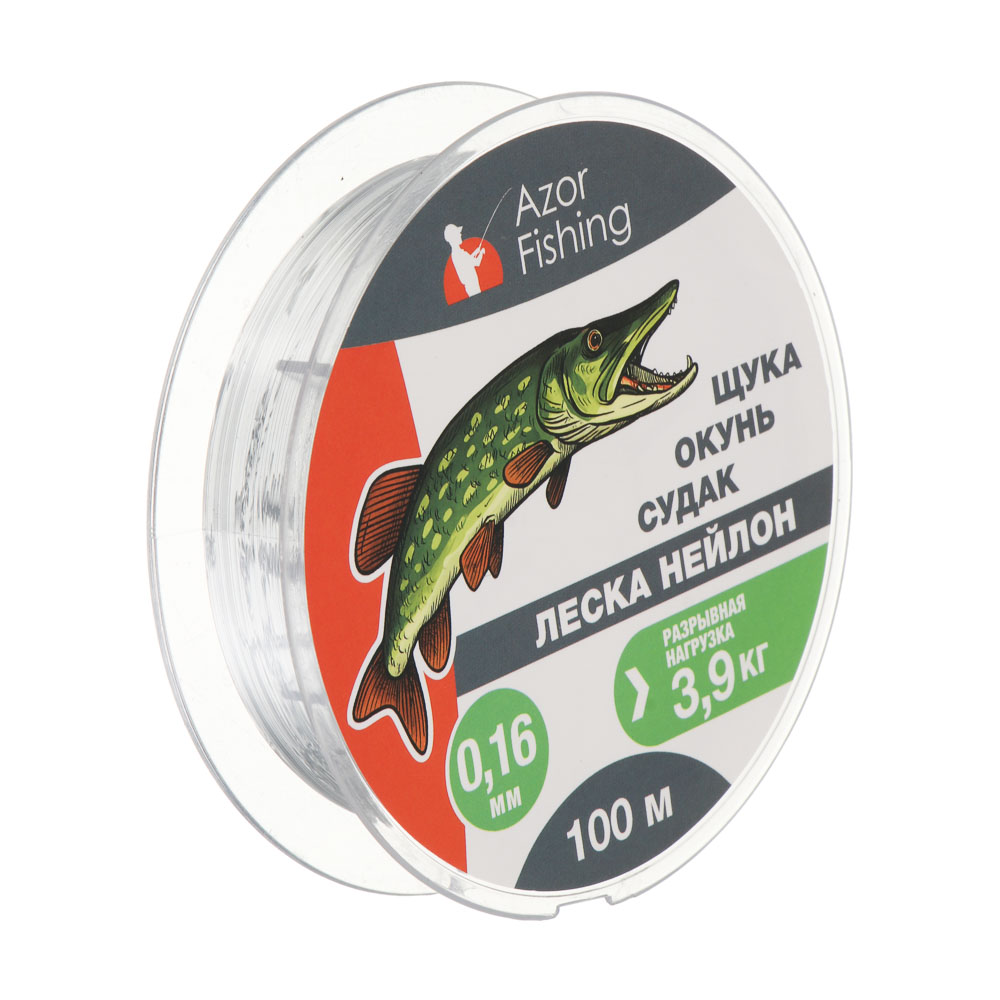 Леска "Щука, Окунь, Судак" тм AZOR FISHING, нейлон, 100м, 0,16мм, 3,9кг, серая - #1