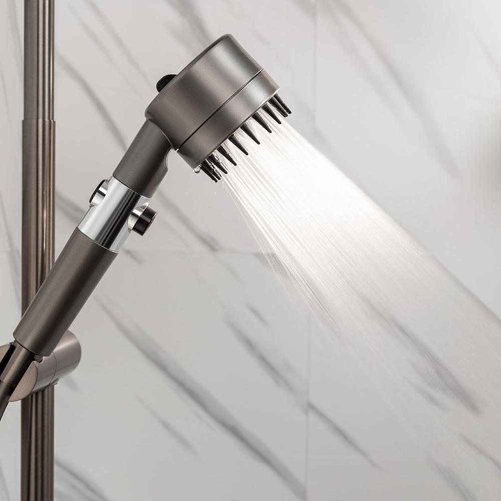 Лейка для душа с массажным эффектом, 3 режима, с фильтром очистки воды, графит - #11