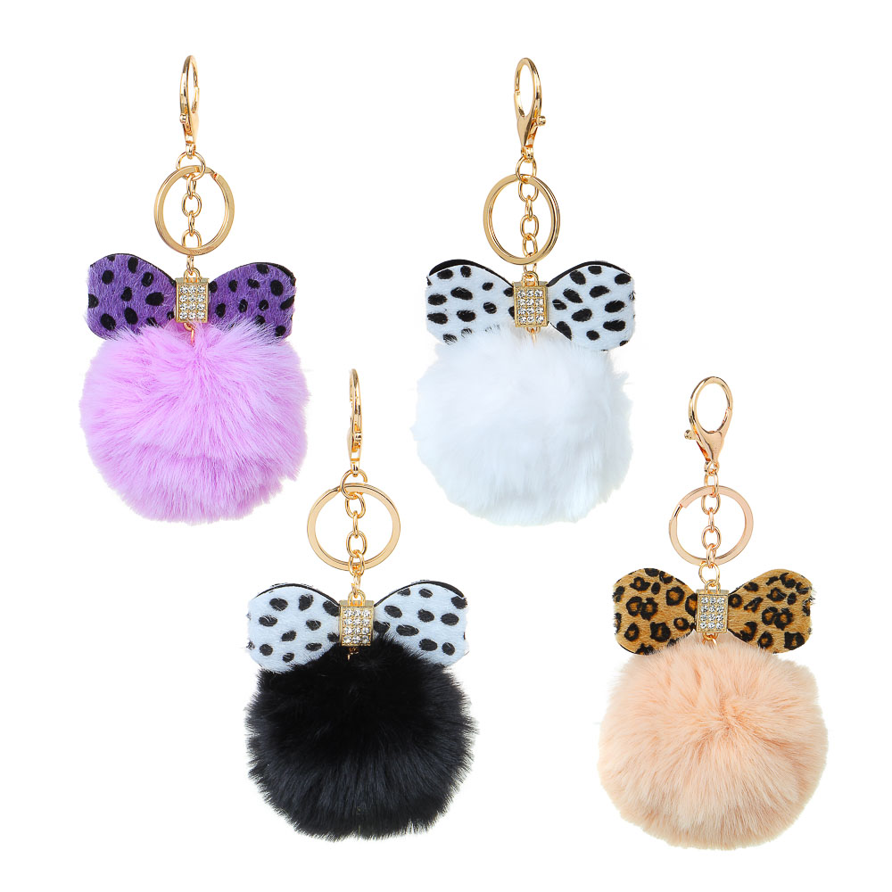 Брелок 8х15см, "Помпон с бантиком", искусственный мех, металлический карабин, 4 цвета - #2