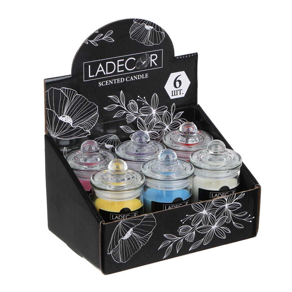 LADECOR Свеча ароматическая в стеклянном подсвечнике с крышкой, парафин, свеча 6x11 см, 6 цветов - #5