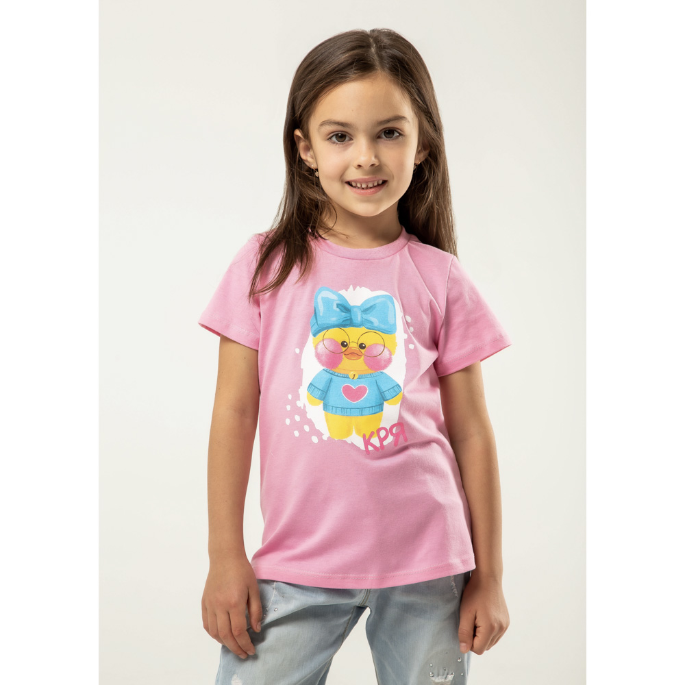 Футболка "ДЕТИ" Кря, хлопок, размер 110, цвет розовый - #4