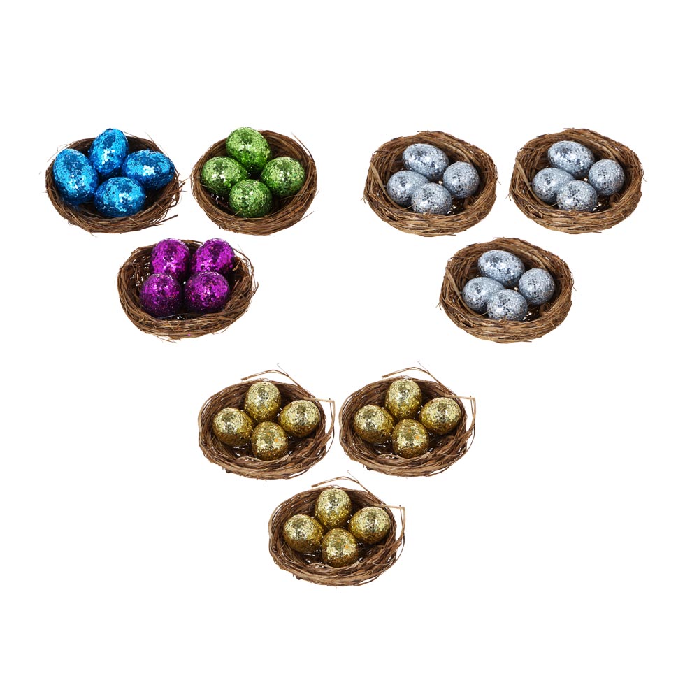 Декор "Пасхальный" в виде яиц в корзинке, набор 3 шт, 6,5-7 см - #1
