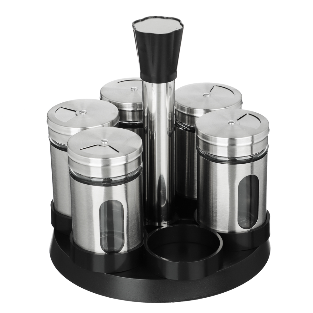SATOSHI Набор для специй, 6шт. 15.4x15.4x16.1см, стекло, нерж.сталь, пластик, цвет серебро - #3