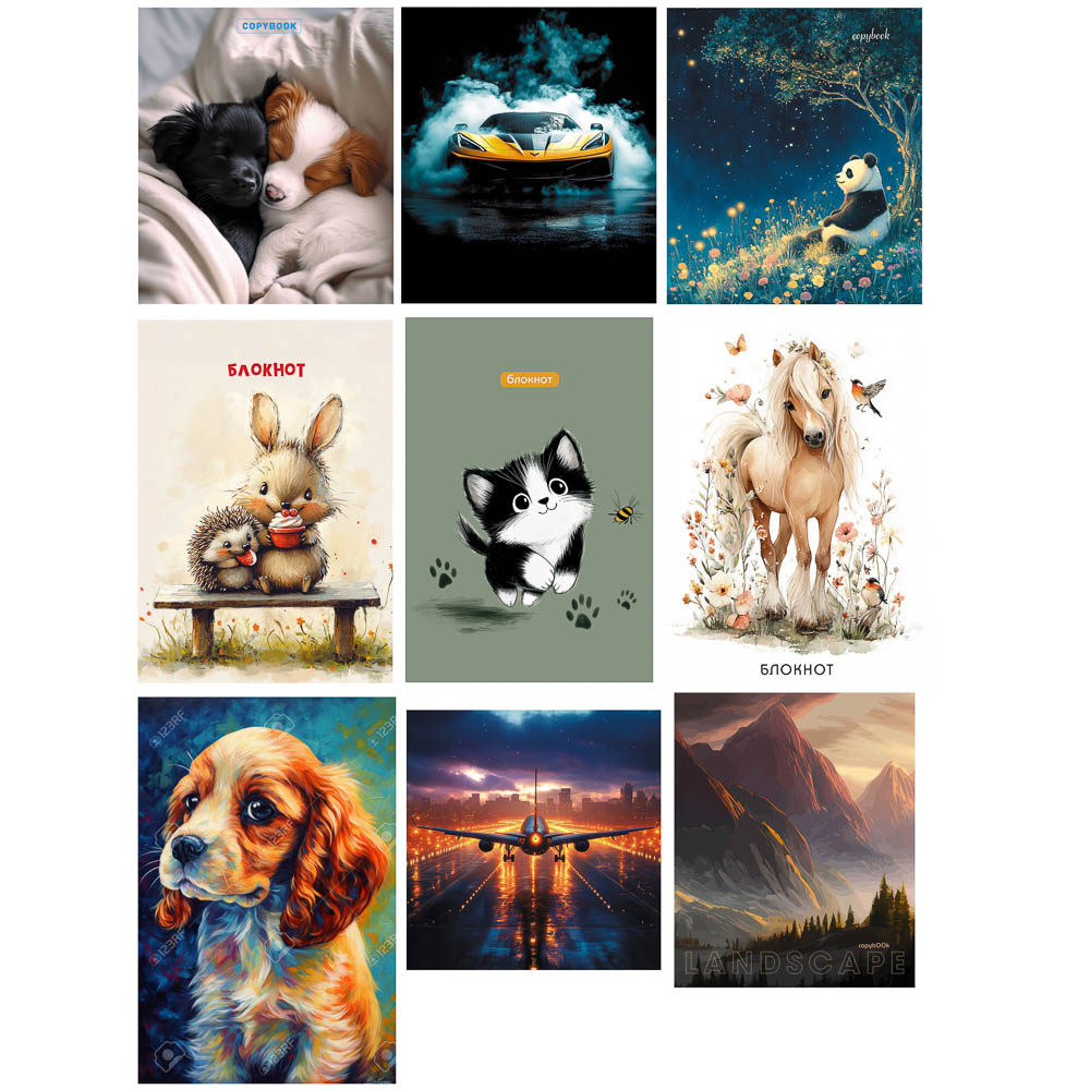 Блокнот А6, 40л., офсет, обложка картон, спираль, в клетку, 9 диз. - #1