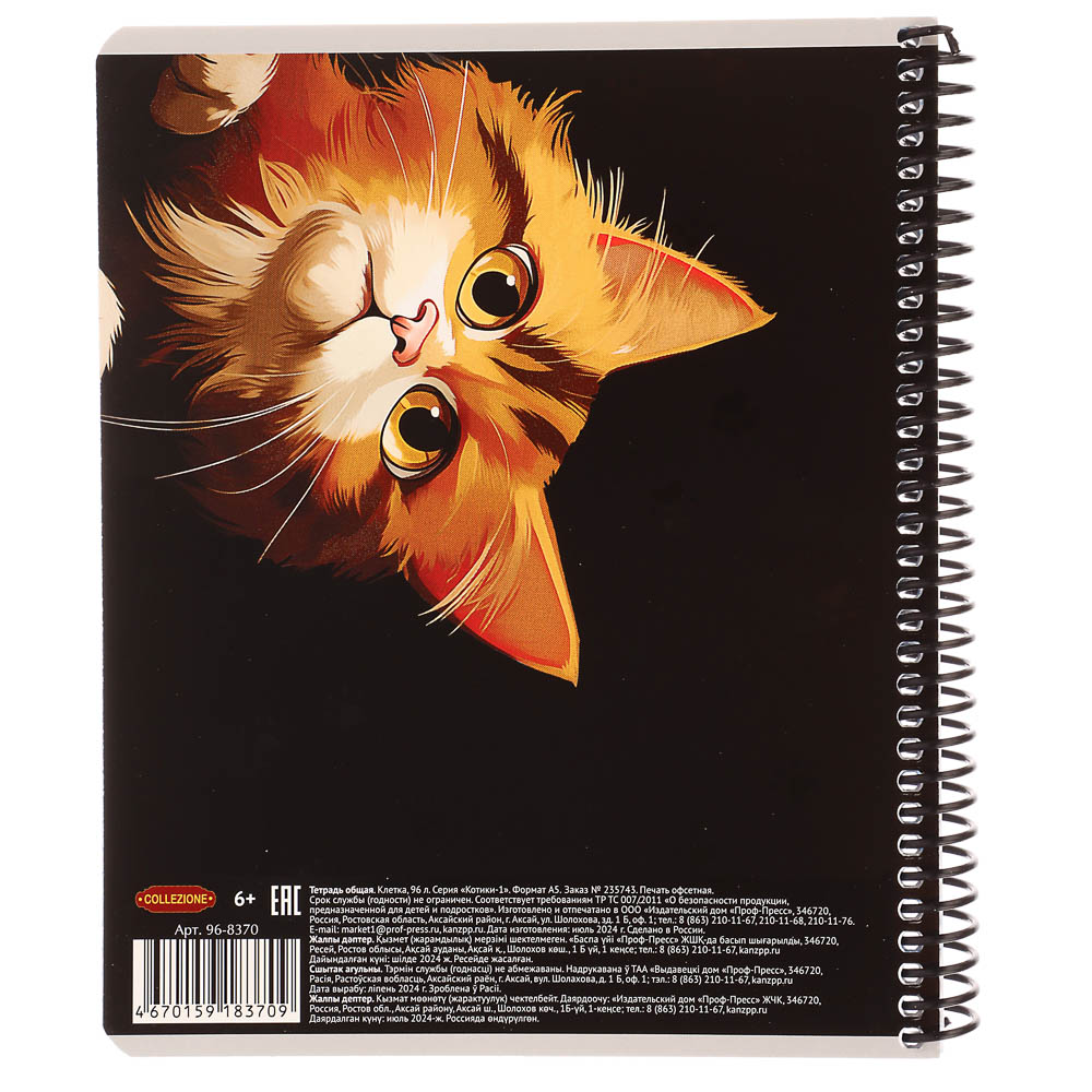 Тетрадь общая, 96 листов, в клетку, БЕЛЫЕ ЛИСТЫ, обл.мел. картон, спираль, микс - #12