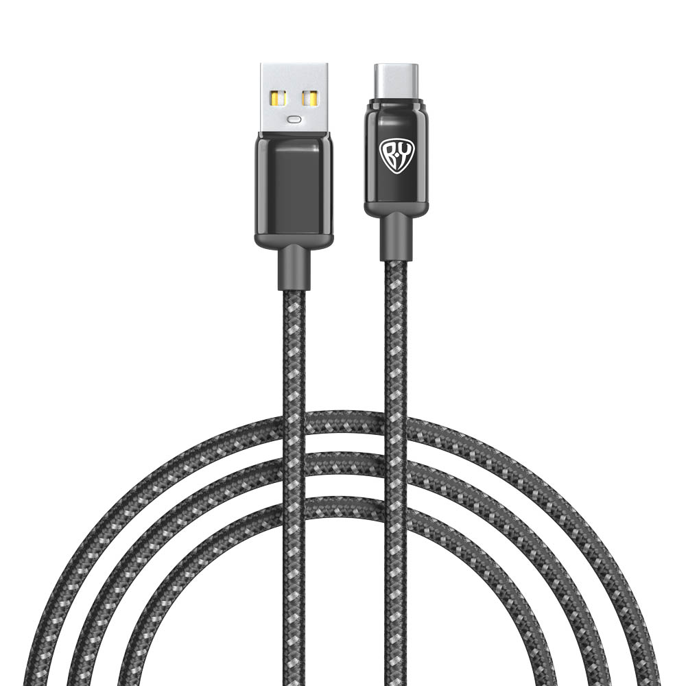 Кабель для зарядки USB(A)-Type C BY ZINC, 36Вт, 1 м, 3A, нейлон, цинк. кон.,чёрный - #1