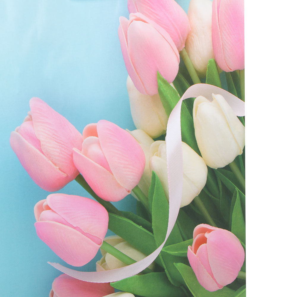 Пакет подарочный бумажный тм LADECOR, L 26x38x10 см, 4 дизайна, тюльпаны - #4