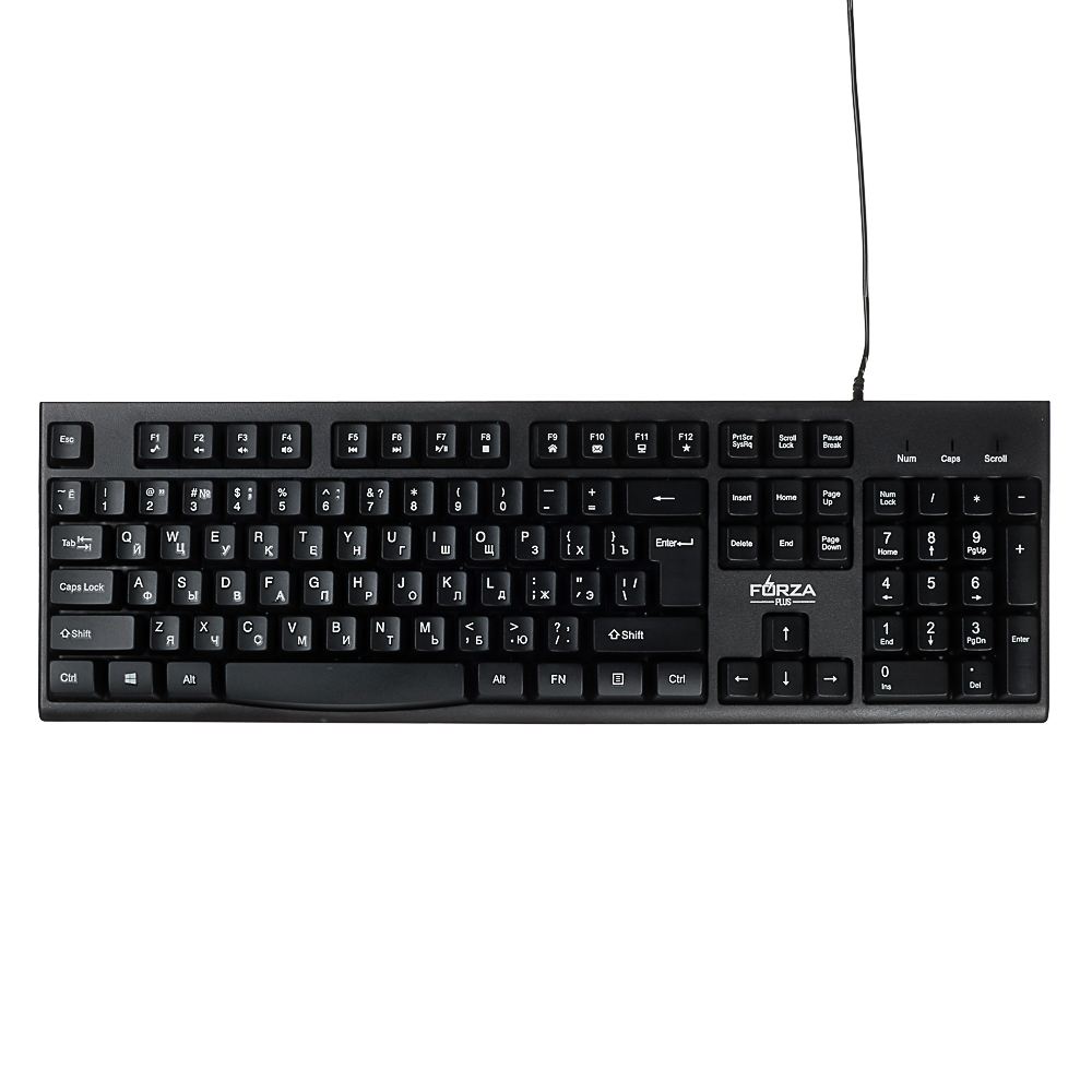 FORZA Клавиатура проводная мембранная Usual 104кл.,белая кириллица, USB, каб. 150см,черный - #1