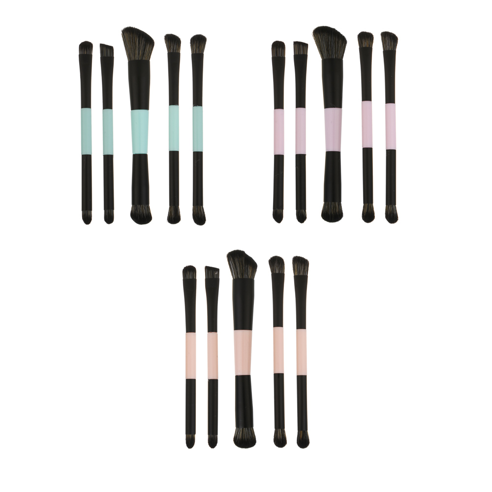 Набор кистей для визажа тм ЮНИLOOK 2-х сторонние 5 шт, пластик, металл, нейлон, 3 цвета, подар.уп. - #1