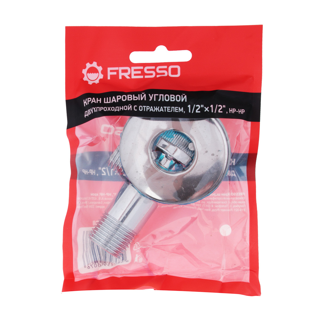 FRESSO Кран шаровый угловой двухпроходной с отражателем, 1/2"х1/2", НР-НР, хром - #3