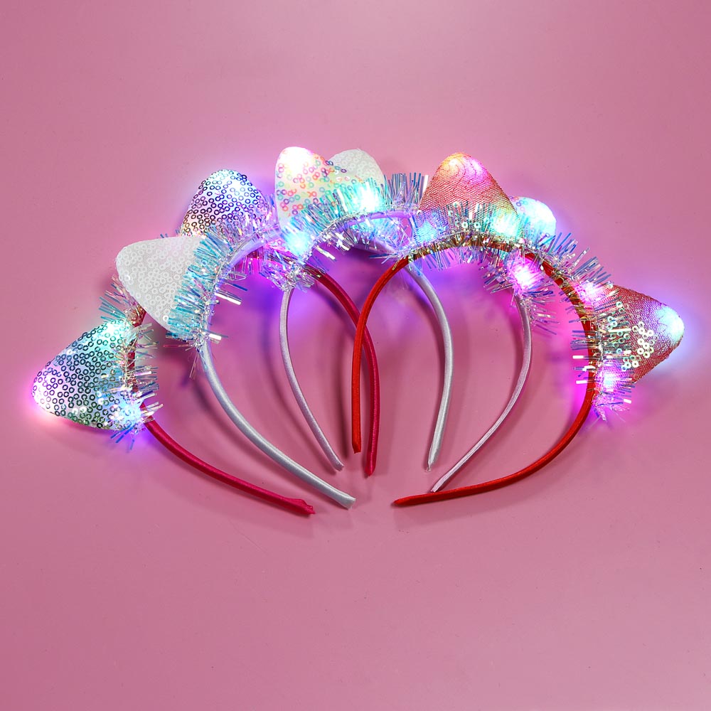 СНОУ БУМ Ободок светящийся с ушками, LED, диаметр 11,5см, пластик, полиэстер, 3хAG13, 3 реж., 4 диз. - #7