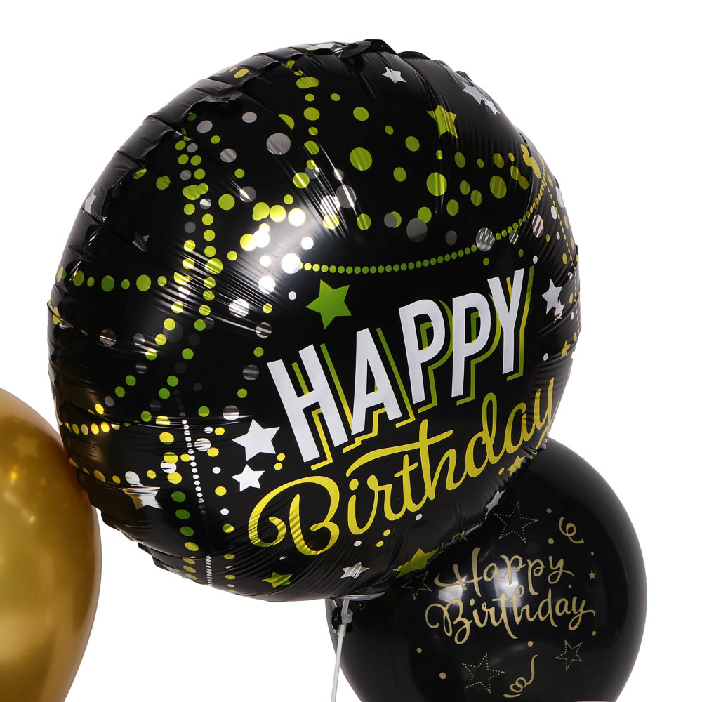 Набор воздушных шаров тм Fntastic 6 шт с подставкой, фольга, пластик, картон, "Happy Birthday", черн - #3
