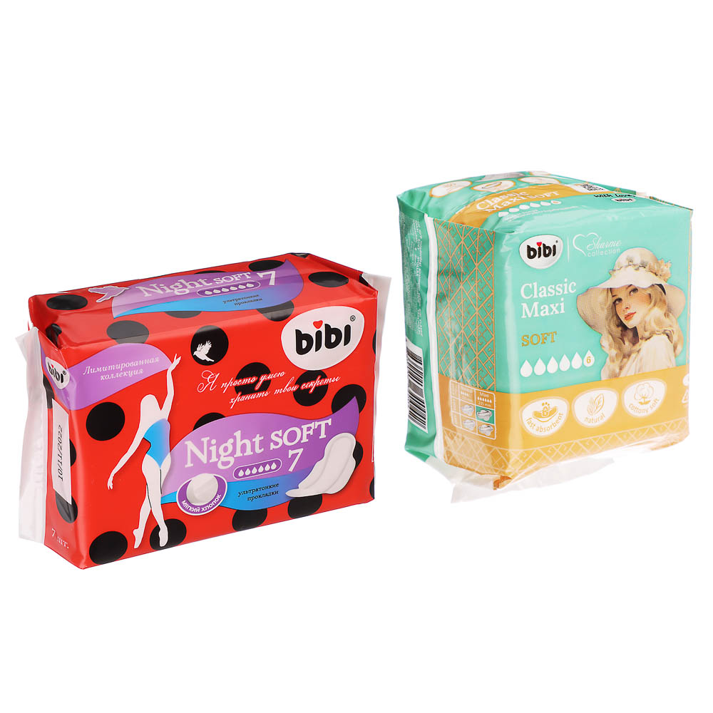 Прокладки гигиенические BiBi Night Dry/Classic Maxi Soft ночные, 6 капель, п/э, 7/8 шт - #1