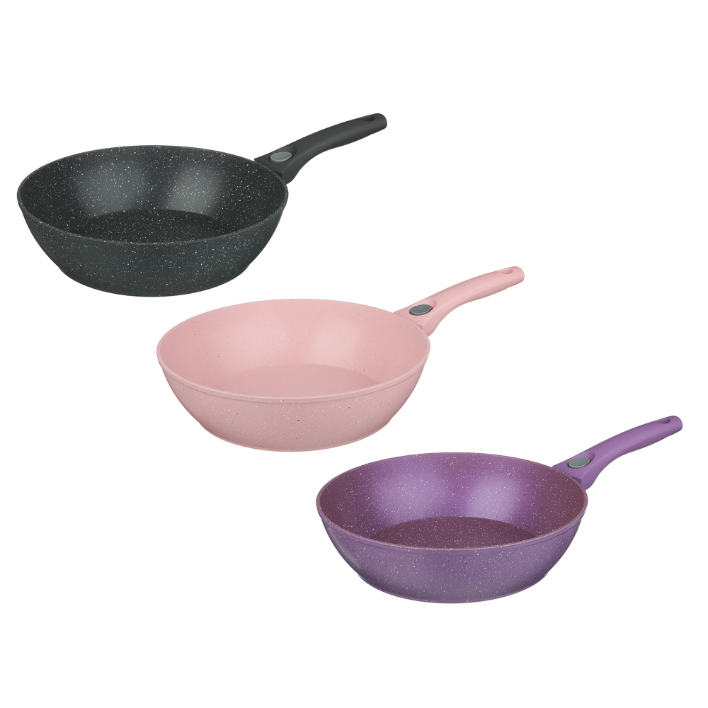 Сковорода глубокая литая тм SATOSHI Ботаника d28см, антиприг.покр. мрамор, съем. ручка, инд, 3 цвета - #1