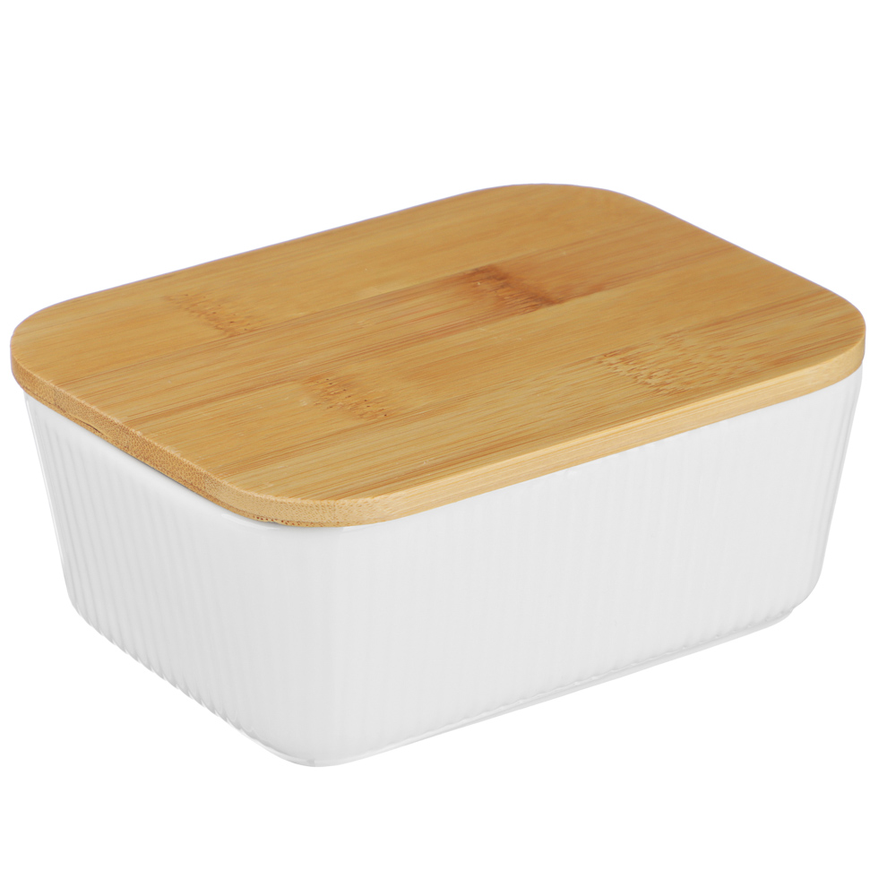 Масленка тм MILLIMI, 14х10х6,1см, фарфор, бамбук - #1