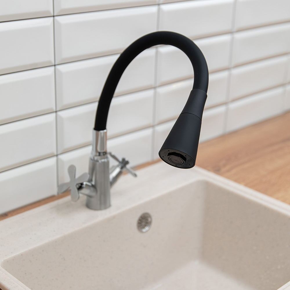Излив смесителя для кухни, силиконовый, 2 режима, черный - #10