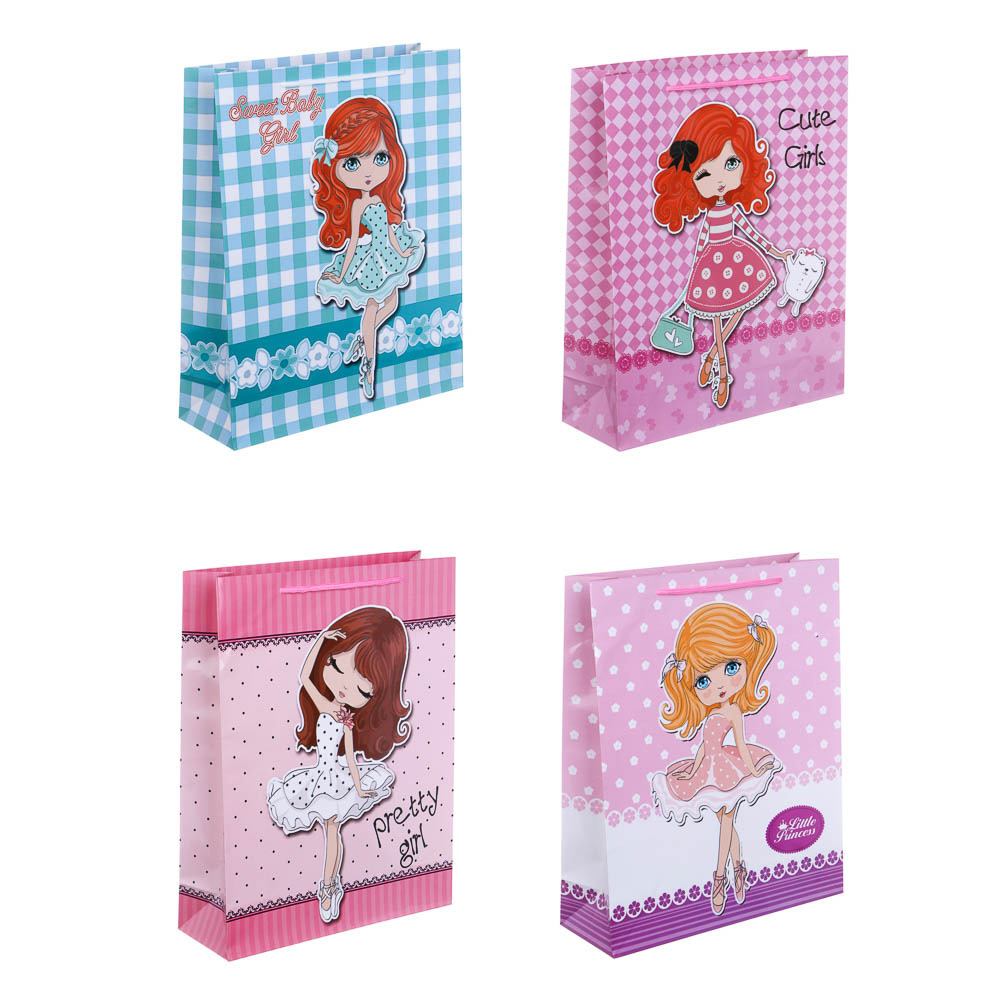 Пакет подарочный бумажный, 26x32x9 см, 128 гр, 4 дизайна, Pretty Girls - #1