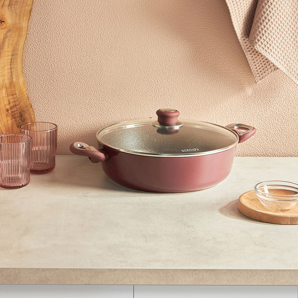 SATOSHI Ла Мери Сотейник литой 4,3л d=28х8см, с крышкой, антипригарное покрытие мрамор, индукция - #9