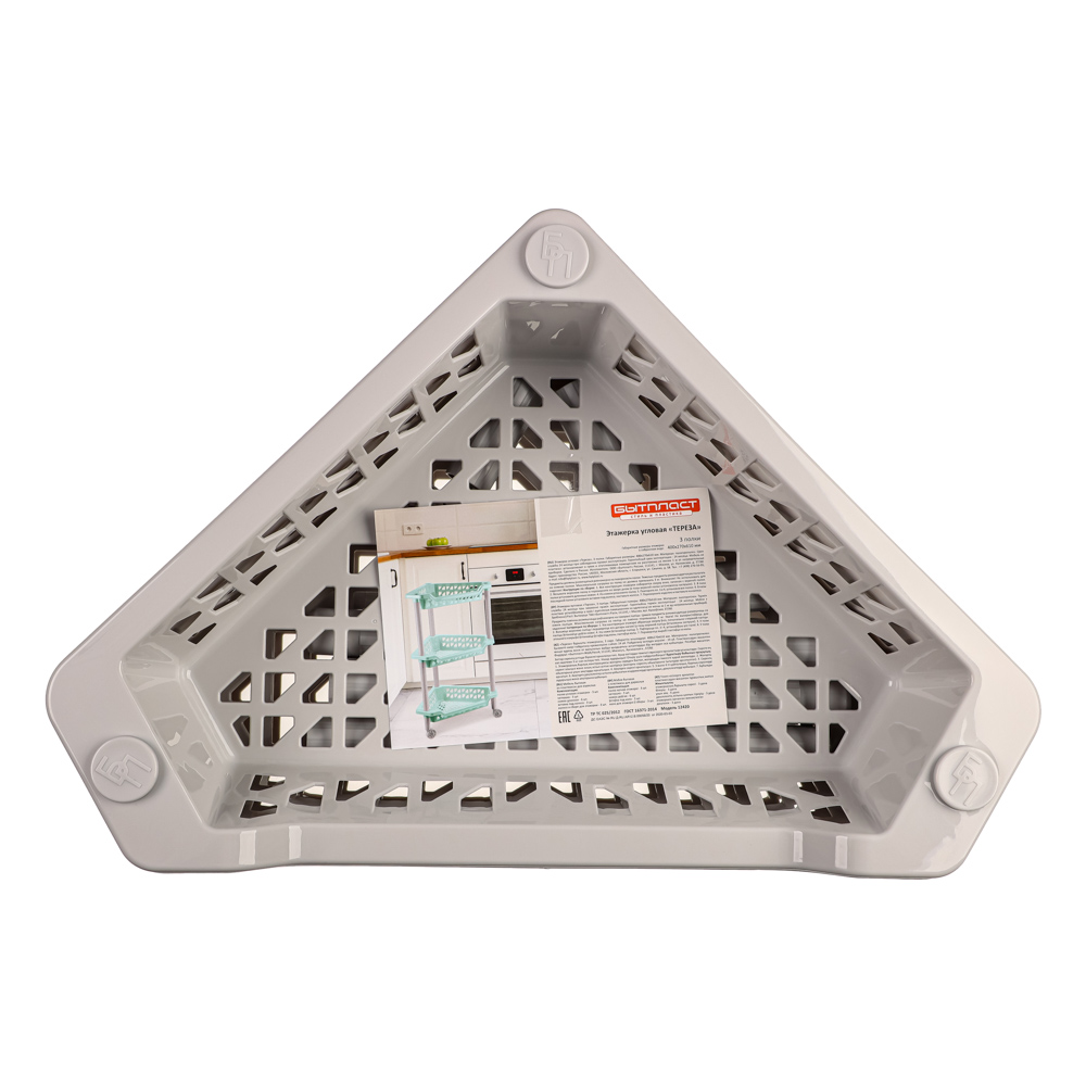 Этажерка на колесиках угловая, 3 полки, пластик, 54x27x61см, св-сер. - #7