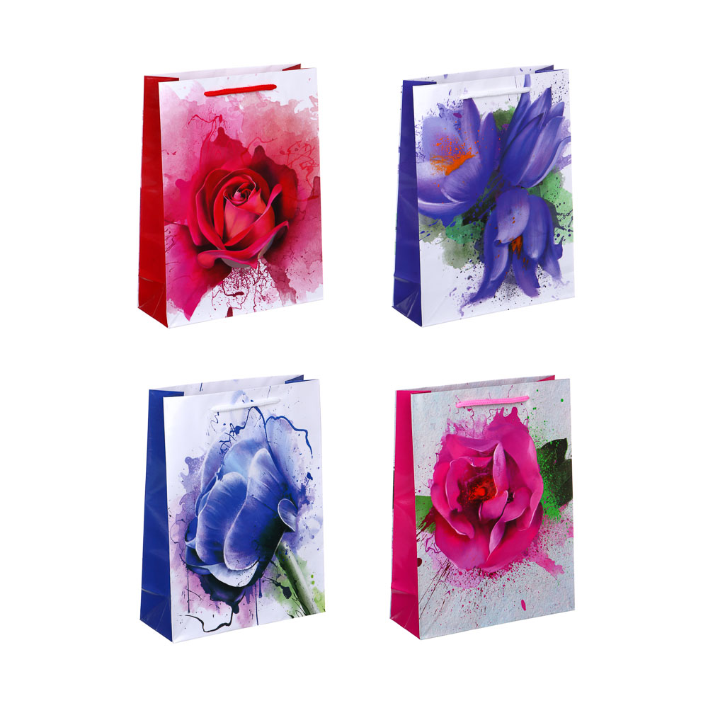 LADECOR Пакет подарочный бумажный, 18x24x7 см, 4 дизайна, Цветы акварель - #1