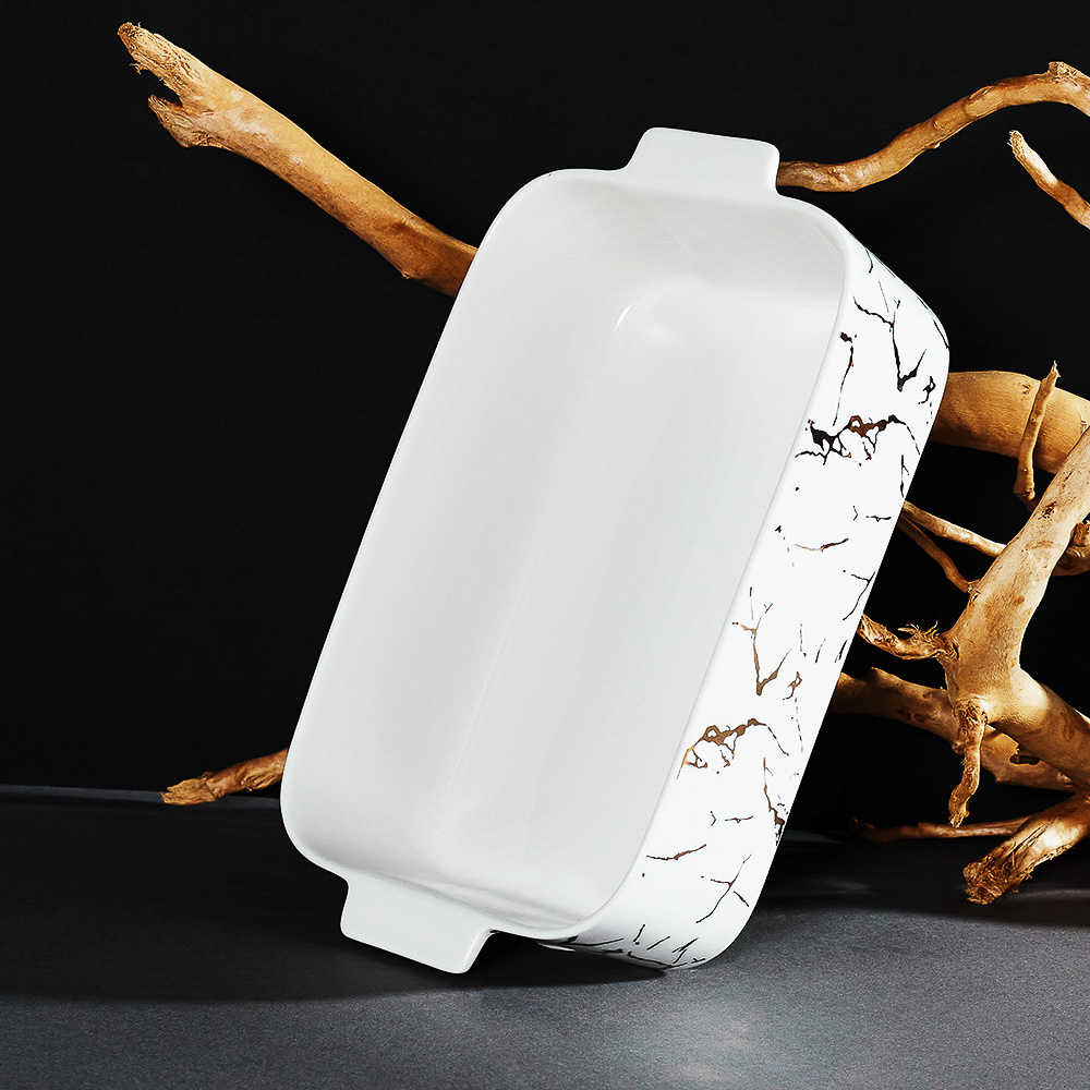 MILLIMI Марбл Форма для запекания и сервировки прямоугольная с ручками, 28х16,5х7,5см, кост.фарфор - #5