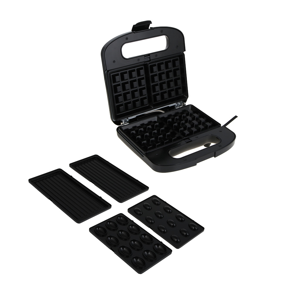 LEBEN Мультипекарь 3-в-1, 1000 Вт, 3 съёмных панели (орешки, венские вафли, гриль) - #1