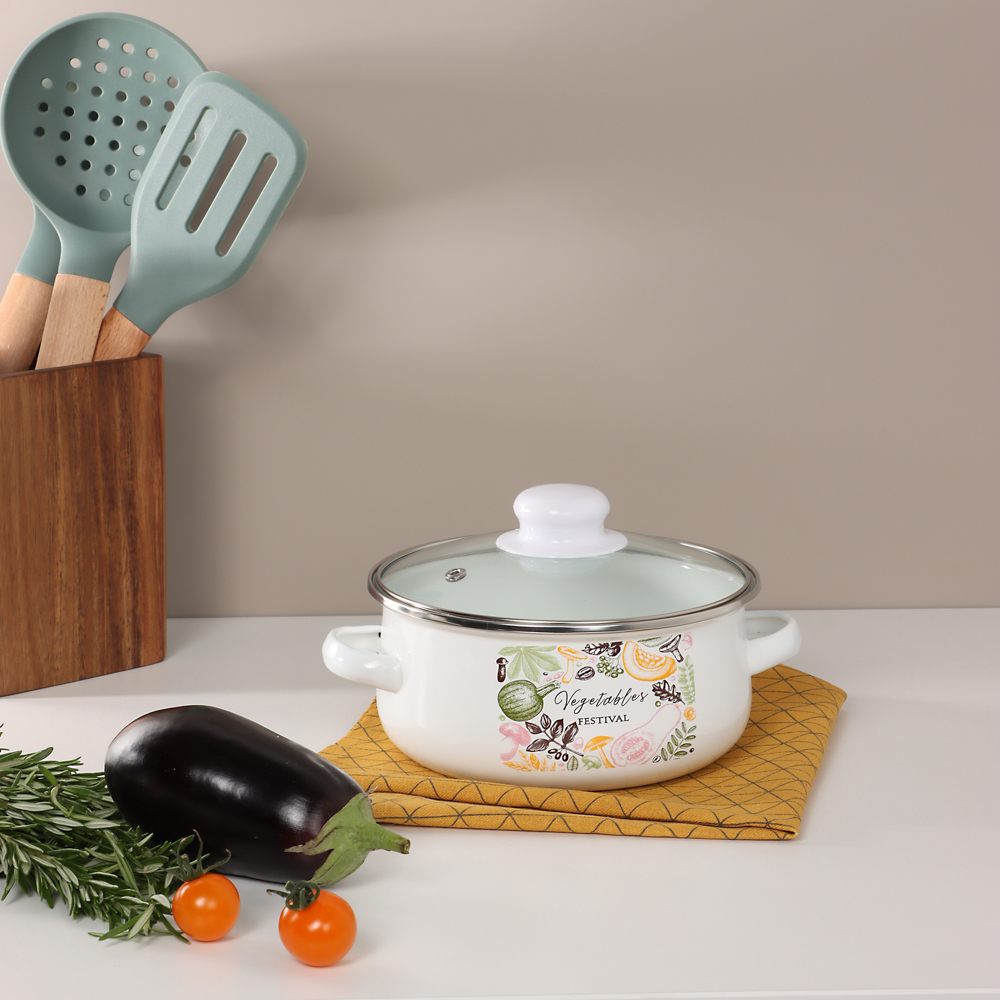 Набор эмалированных кастрюль со стекл. крышками, 4пр. (18/24см, 1,5/4л) "Овощной микс", индукция - #10