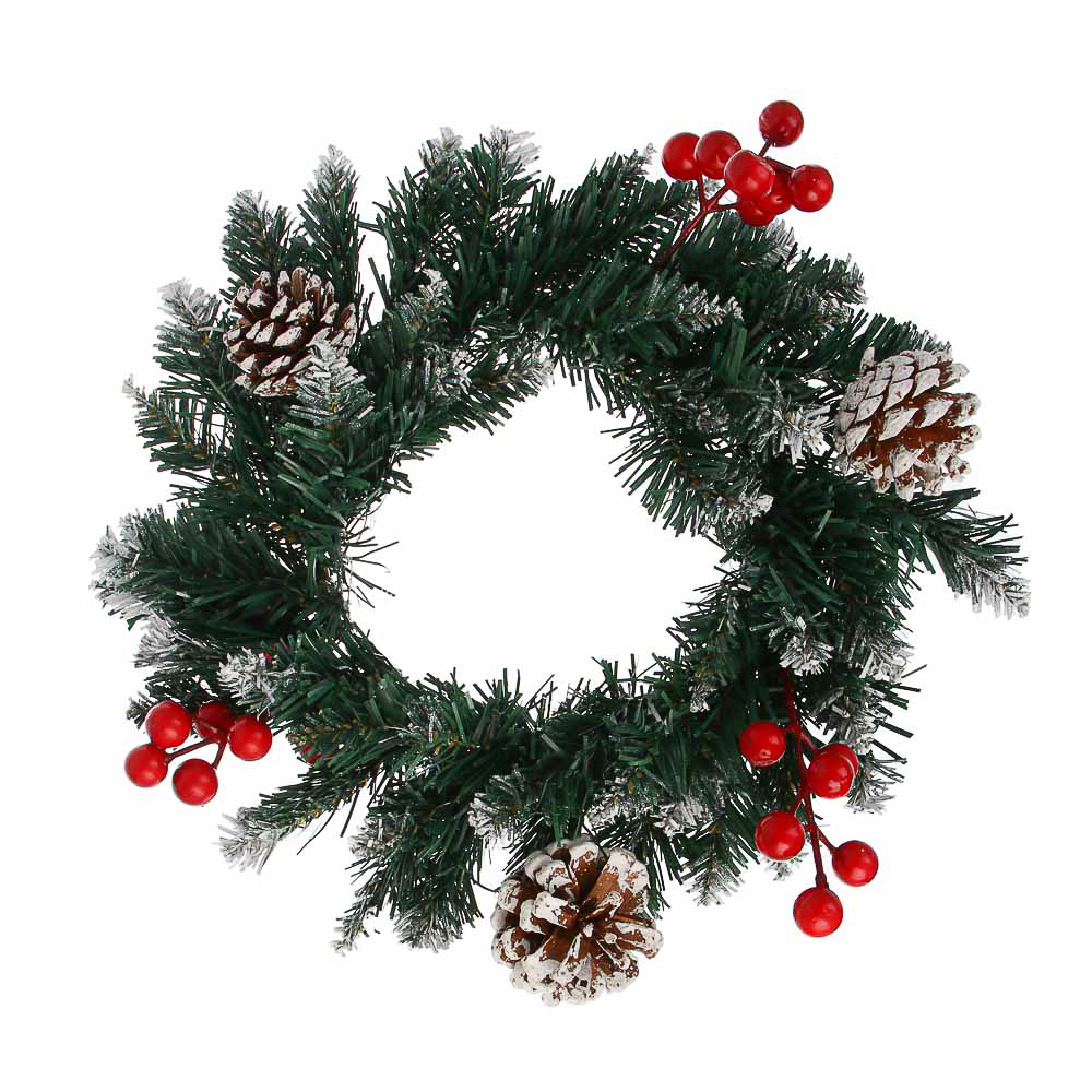 СНОУ БУМ Венок ПВХ Д25 см с шишками и ягодами, 26-90 - #1