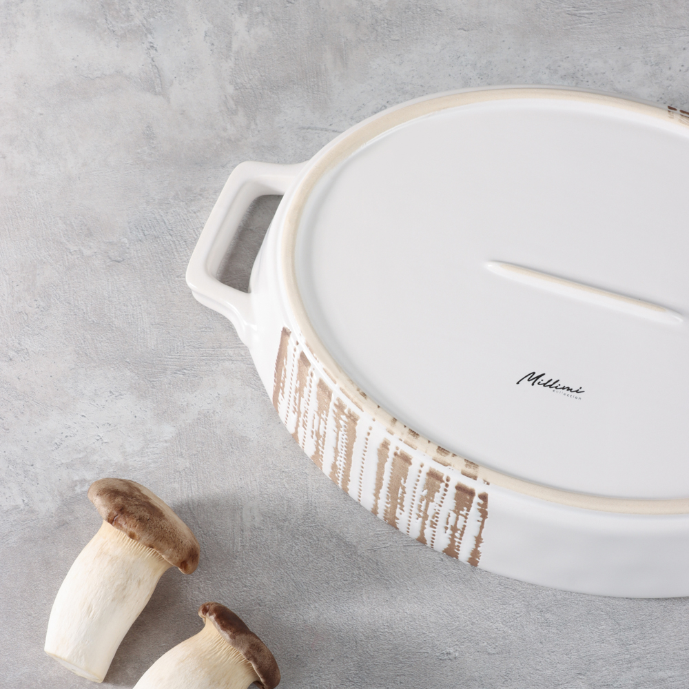 MILLIMI Форма для запекания и сервировки овал.с ручками, керамика, 36,5х23х6см, 1,7л, белая - #15
