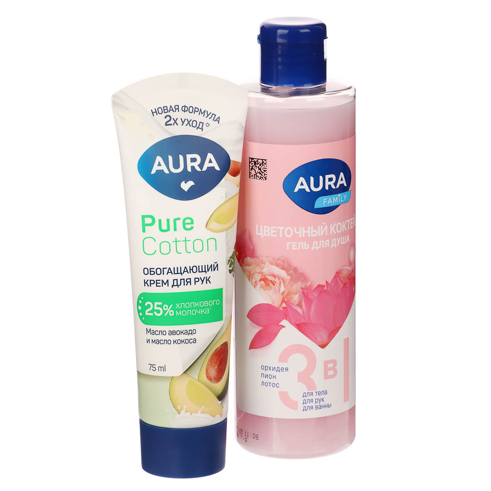 Подарочный набор женский AURA: Гель д/душа Цветочный коктейль 250мл+Крем д/рук Обогащающий, 75мл - #2