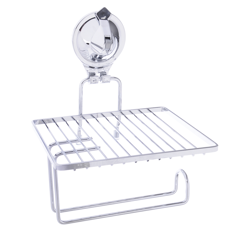 VETTA Держатель туалетной бумаги с полочкой, хром, вакуумное крепление 152х131х195мм - #1