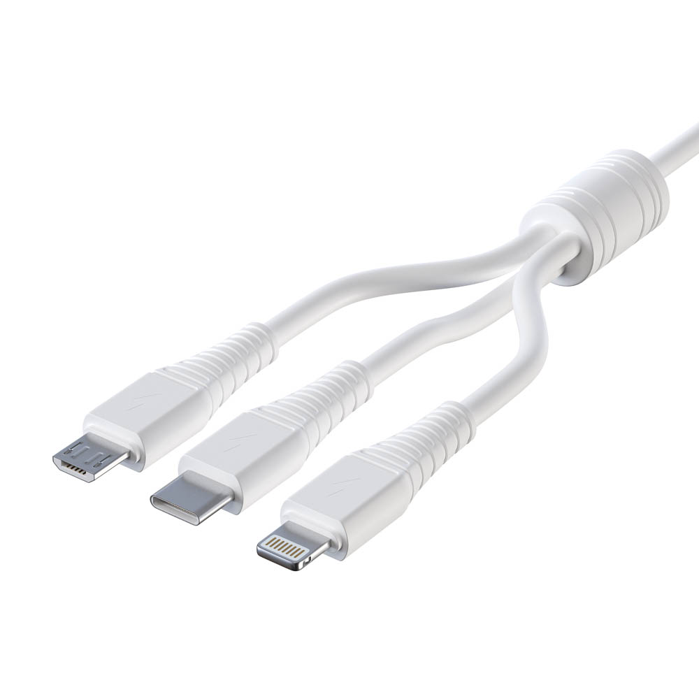 BY Кабель для зарядки 3 в 1 Классика iP/Micro USB/Type-C, 1м, 3A, белый - #4
