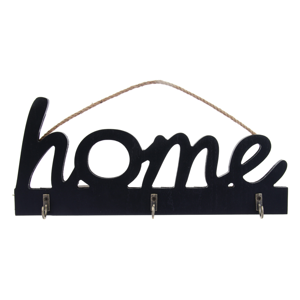 Ключница открытого типа HOME на 3 крючка, 30x3,5x13 см, МДФ, цвет черный - #1