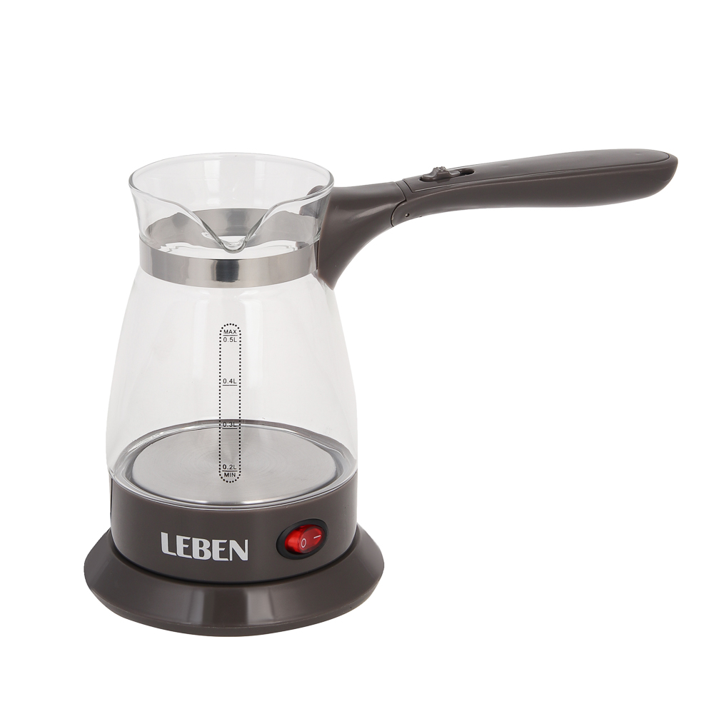 LEBEN Турка стеклянная на подставке 0,5л, 500Вт, складная ручка, 220в - #1